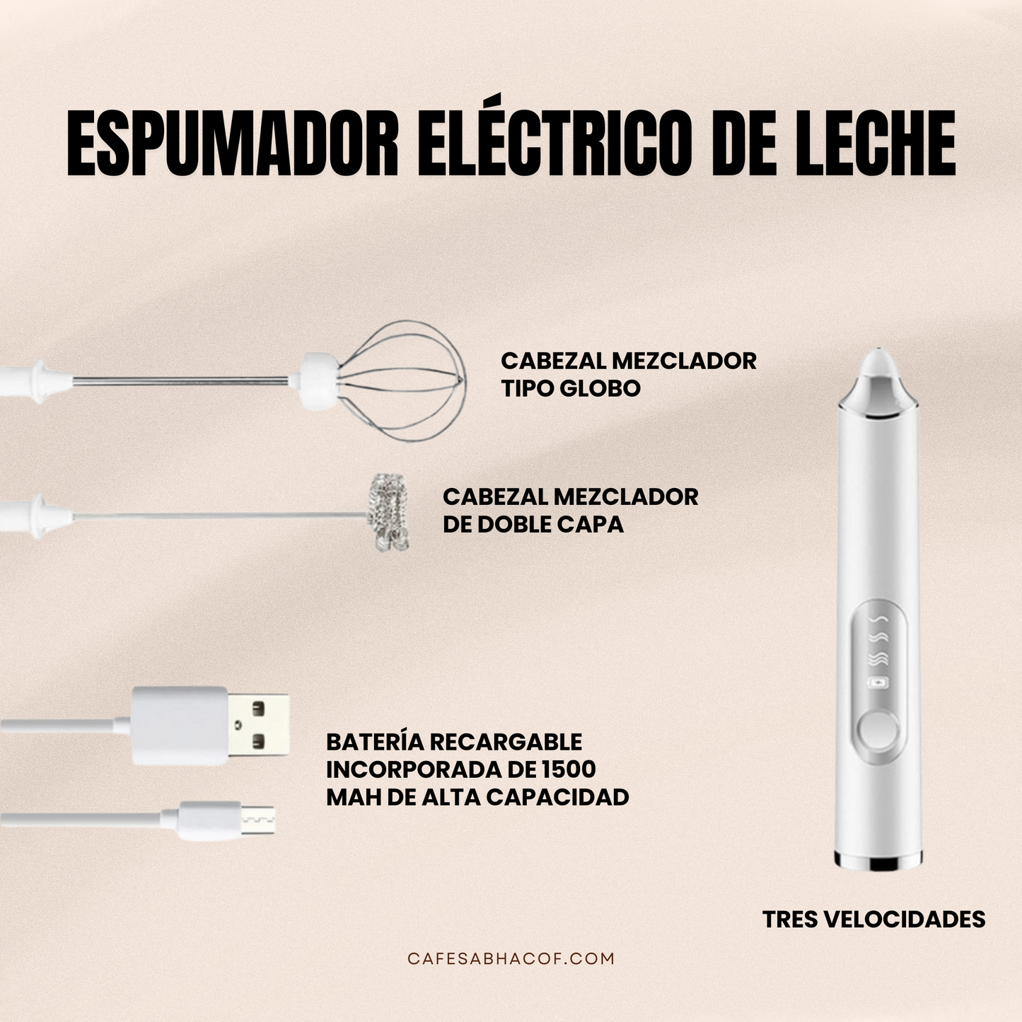 Espumador eléctrico blanco de tres velocidades